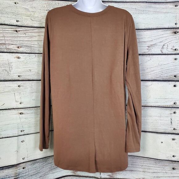 Zenana Long Sleeve Top L Brown Leopard Print Pocket Stretchy Tunic Shirt - Picture 3 of 6